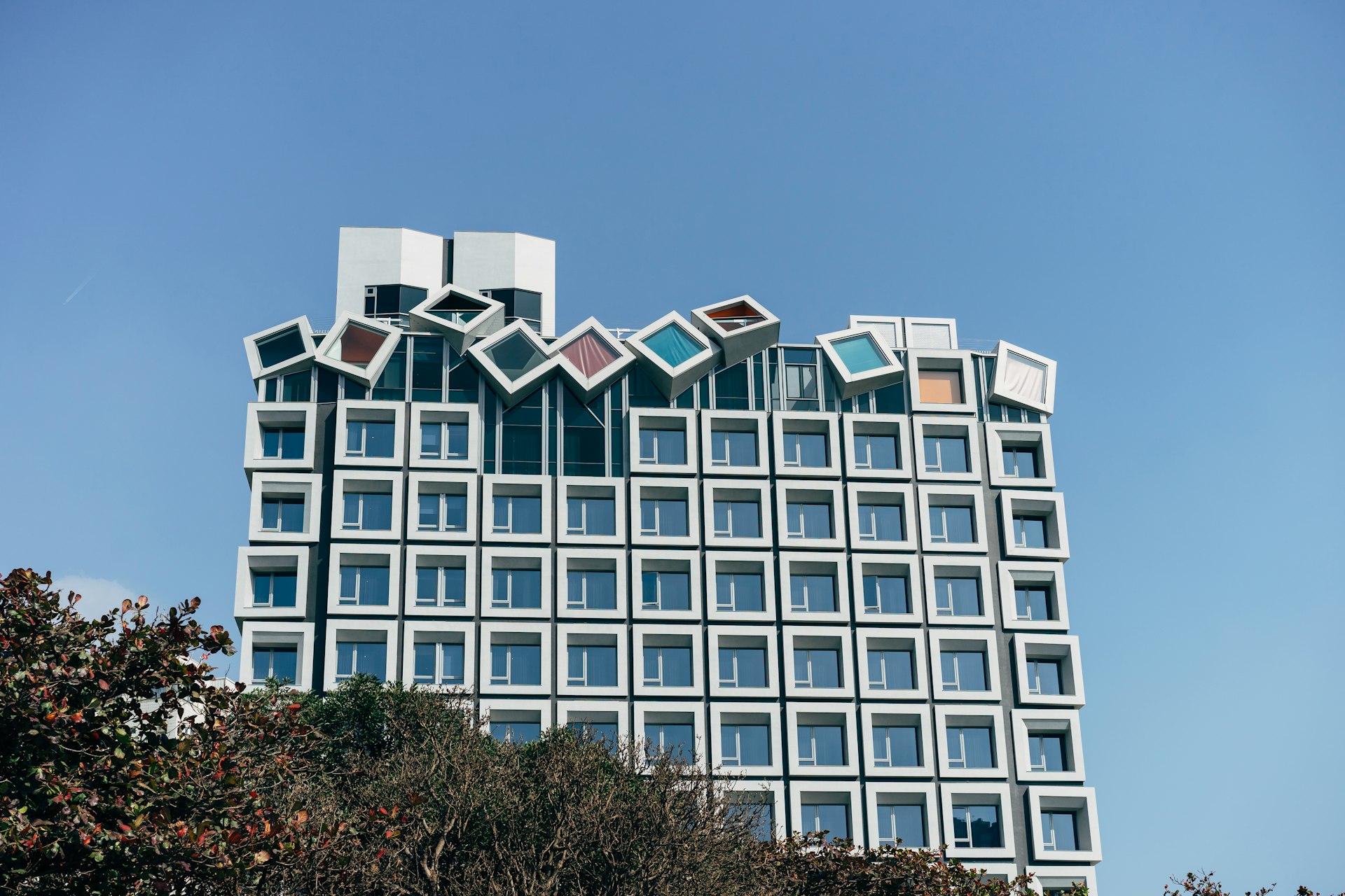 white and blue concrete building